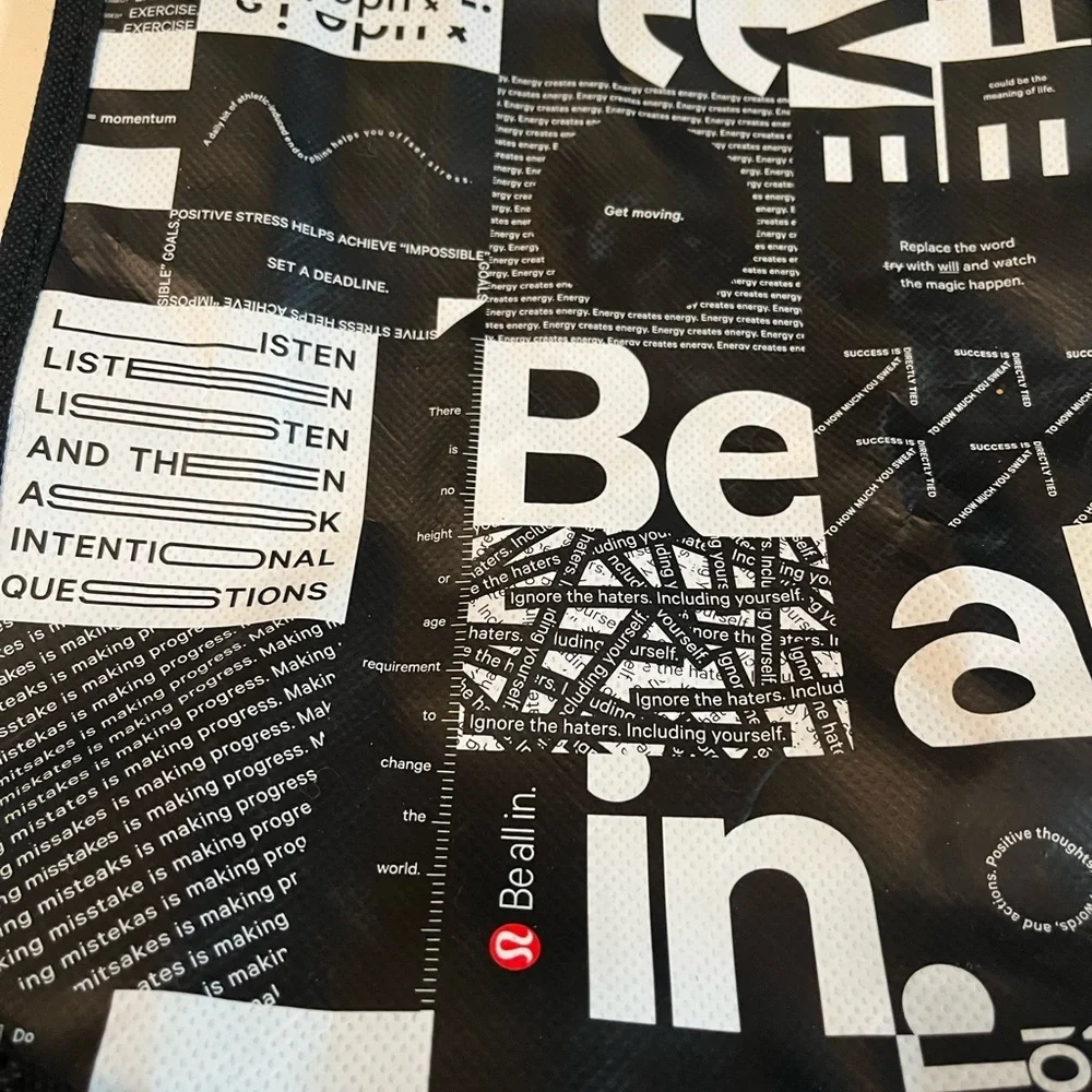 Lululemon Be All In Small White Black Reusable Tote Eco Bag Yoga Gym Lunch - Picture 4 of 6